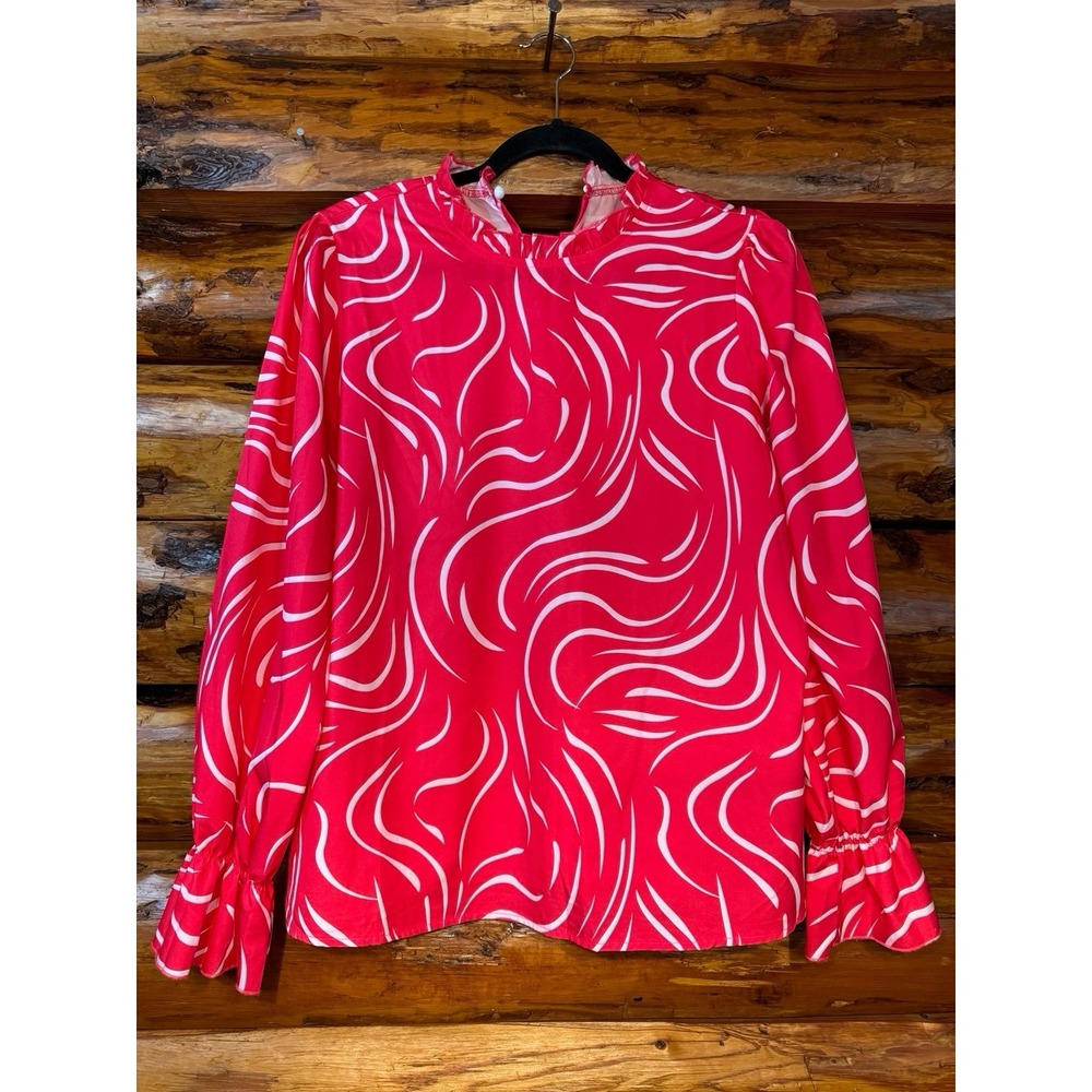 SHEIN Red & White Ruffled Sleeves Blouse‎ Size Medium
